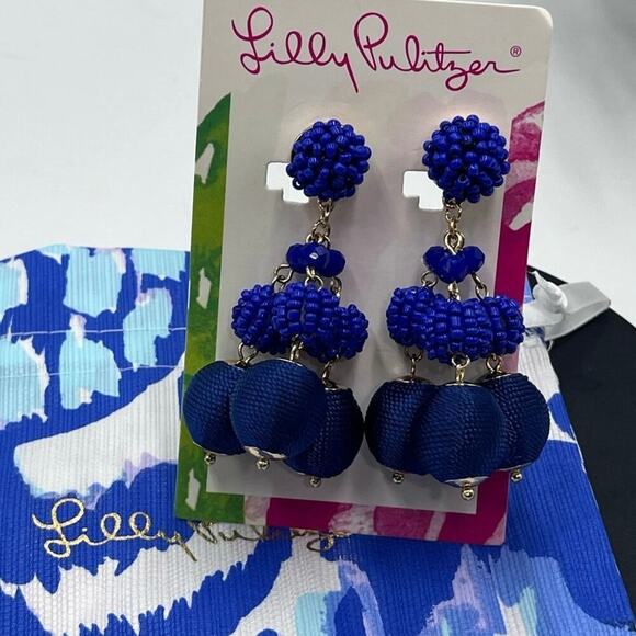 NEW Lilly Pulitzer SALSA COPA Clip On Statement EARRINGS Bright
Navy Beaded Gold - Picture 1 of 12